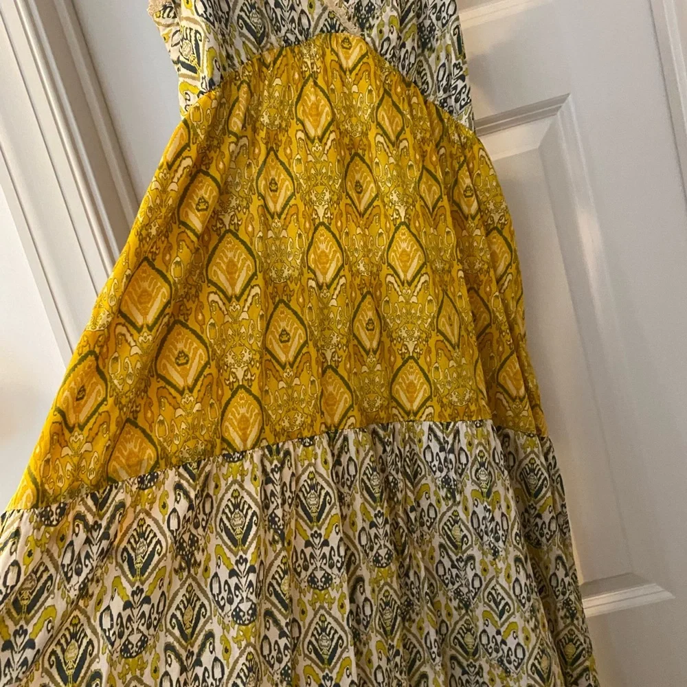 Zara Yellow and Cream 100% Cotton Patterned Boho Maxi Dress - Picture 6 of 9